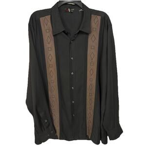 Men's Tulliano Sz XL 100% Silk Shirt Long Sleeves Button Up Black Brown Dressy